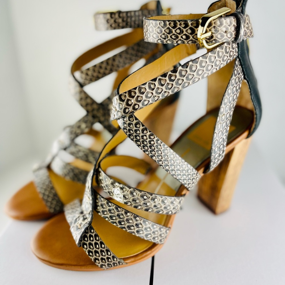 Dolce Vita Nolin Snake Embossed Sandals in Black/White Snake Leather